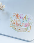 Beautiful handmade Knitting Basket Vinyl Sticker stationery - created by LETTOOn