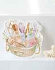 Beautiful handmade Knitting Basket Vinyl Sticker stationery - created by LETTOOn