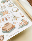 Premium Handmade Sticker Sheet
Aesthetic Cozy 105mm x 148mm - a sheet on the table with a pencil, an opened notebook