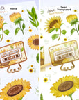 Premium Handmade Sticker Sheet Chamomile Sunflower 105mm x 148mm - 2 different types of sheet on the table