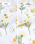 Premium Handmade Sticker Sheet Chamomile Sunflower 105mm x 148mm - 2 types of sheet on the table