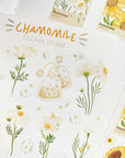 Premium Handmade Sticker Sheet Chamomile Sunflower 105mm x 148mm - a sheet on the table with an opened notebook