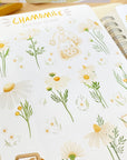 Premium Handmade Sticker Sheet Chamomile Sunflower 105mm x 148mm - a sheet on the table