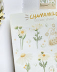 Premium Handmade Sticker Sheet Chamomile Sunflower 105mm x 148mm - a sheet on the table with a white flower branch