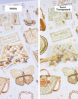 Premium Handmade Sticker Sheet Dark & Light Academia 105mm x 148mm - 2 different sheets on the table