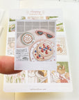 Premium Handmade Sticker Sheet Happy Summer Day 105mm x 148mm - a piece on the finger and a sheet on the table