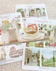 Premium Handmade Sticker Sheet Inspired by Italy 105mm x 148mm - 3 pieces on the stick and 3 sheets on the table