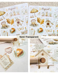 Premium Handmade Sticker Sheet Magical Cozy Fall 105mm x 148mm - 5 pieces and 2 sheets on the table