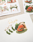Premium Handmade Sticker Sheet Magical Cozy Winter 105mm x 148mm - 3 pieces and 2 sheets on the table
