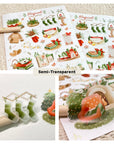 Premium Handmade Sticker Sheet Magical Cozy Winter 105mm x 148mm -
2 pieces and 2 sheets on the table with a pencil