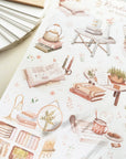 Premium Handmade Sticker Sheet Reading at Home 105mm x 148mm - a sheet on the table