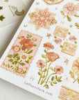Premium Handmade Sticker Sheet Romantic Flower 105mm x 148mm - a sheet on the table