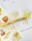 Premium Handmade Sticker Sheet The Art of Summer 105mm x 148mm - 3 pieces on the stick and a sheet on the table