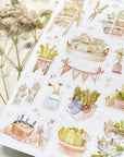 Premium Handmade Sticker Sheet
Veggie Garden 105mm x 148mm - a sheet on the table with a white flower branch