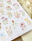 Premium Handmade Sticker Sheet Wild Flower 105mm x 148mm - a sheet on the table with a white flower branch