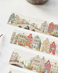 Premium Handmade Washi Tape Amsterdam 15mm x 10m - 3 pieces and a washi tape on the table with a pink flower branch