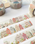 Premium Handmade Washi Tape Amsterdam 15mm x 10m - 4 pieces and 3 washi tapes on the table with a chapter sheet and 2 cards