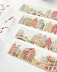 Premium Handmade Washi Tape Amsterdam 15mm x 10m - 4 pieces on the table with a pink flower branch