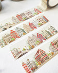Premium Handmade Washi Tape Amsterdam 15mm x 10m - 4 pieces and 4 washi tapes on the table with a pink flower branch