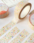 Premium Handmade Washi Tape Blooming Flower 15mm x 10m - 4 pieces and 3 washi tapes on the table with a chapter heading