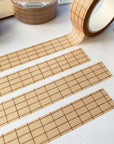 Premium Handmade Washi Tape Brown Grid 15mm x 10m - 4 pieces and 3 washi tapes on the table