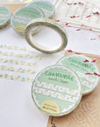 Premium Handmade Washi Tape Chamomile 5mm x 10m - 5 pieces and 6 washi tapes on the table with a dark maroon flower branch, a chapter heading