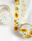 Premium Handmade Washi Tape Chamomile & Sunflower 15mm x 10m - 2 pieces and 3 washi tapes on the table