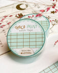 Premium Handmade Washi Tape Choco Mint 15mm x 10m - 2 washi tapes on the table with a pink flower branch and chapter sheet