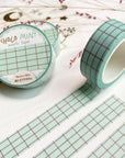 Premium Handmade Washi Tape Choco Mint 15mm x 10m - 3 pieces and 3 washi tapes on the table with a pink flower branch and chapter sheet