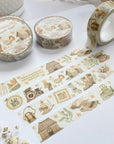 Premium Handmade Washi Tape Cottagecore Vibes 15mm x 10m - 4 pieces and 3 washi tapes on the table with a white flower branch