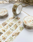 Premium Handmade Washi Tape Cottagecore Vibes 15mm x 10m - 4 pieces and 3 washi tapes on the table with a white flower branch