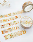 Premium Handmade Washi Tape Cozy Aesthetic 15mm x 10m - 2 washi tapes on the table with a flower branch