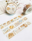 Premium Handmade Washi Tape Cozy Cafe 15mm x 10m - 3 washi tapes on the table with a pink flower branch