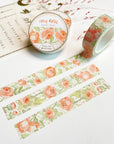 Premium Handmade Washi Tape Cozy Rosie 15mm x 10m - 3 pieces and 3 washi tapes on the table with a pink flower branch and chapter sheet