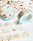 Premium Handmade Washi Tape Dark Light Academia 15mm x 10m - 3 pieces and 3 washi tapes on the table with a pink flower branch and chapter sheet