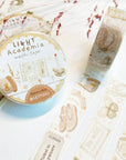 Premium Handmade Washi Tape Dark Light Academia 15mm x 10m - 3 pieces and 3 washi tapes on the table with a pink flower branch and chapter sheet