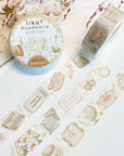 Premium Handmade Washi Tape Dark Light Academia 15mm x 10m - 3 pieces and 3 washi tapes on the table with a pink flower branch and chapter sheet