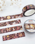 Premium Handmade Washi Tape Dark Magic 15mm x 10m - 2 washi tapes on the table with a flower branch