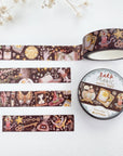 Premium Handmade Washi Tape Dark Magic 15mm x 10m - 2 washi tapes on the table with a flower branch
