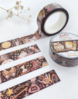 Premium Handmade Washi Tape Dark Magic 15mm x 10m - 2 washi tapes on the table with a flower branch