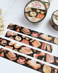 Premium Handmade Washi Tape Day & Night Reading 15mm x 10m - 4 pieces and 3 washi tapes on the table with a white flower branch