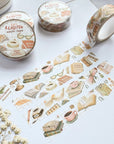 Premium Handmade Washi Tape Day & Night Reading 15mm x 10m - 4 pieces and 4 washi tapes on the table with a white flower branch