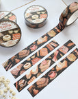 Premium Handmade Washi Tape Day & Night Reading 15mm x 10m - 4 pieces and 4 washi tapes on the table with a white flower branch