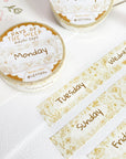 Premium Handmade Washi Tape Days of The Week 15mm x 10m - 3 pieces and 2 washi tapes on the table with a sticker sheet