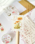 Premium Handmade Washi Tape Floral Stamps 25mm x 5m - a piece of washi tape