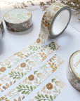 Premium Handmade Washi Tape Flower Grid 15mm x 10m - 4 pieces and 5 washi tapes on the table with a white flower branch
