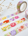 Premium Handmade Washi Tape Flower Passion 15mm x 10m - 2 washi tapes on the table with a white flower branch