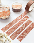 Premium Handmade Washi Tape Flower Pattern 15mm x 10m - 4 pieces and 4 washi tapes on the table with a white flower branch