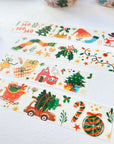 Premium Handmade Washi Tape Happy Holidays 20mm x 10m - 4 pieces on the table with a dark maroon flower branch