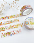 Premium Handmade Washi Tape Hello Spring 15mm x 10m - 3 pieces and 2 washi tapes on the table with a white flower branch